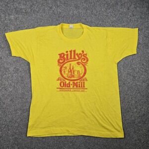 Vintage Billys Old Mill Bar Shirt Mens XL Yellow Thin 80s Screen Stars USA Beer
